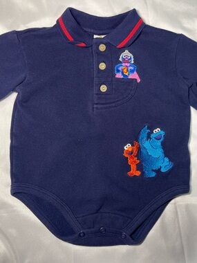 Vintage Sesame Street Romper 18M Grover Elmo Cookie Monster Blue Long Sleeve